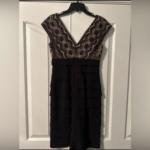 ADRIANNA PAPELL Dress Black Lace Empire Waist Cocktail Tiered Bandage Size 4